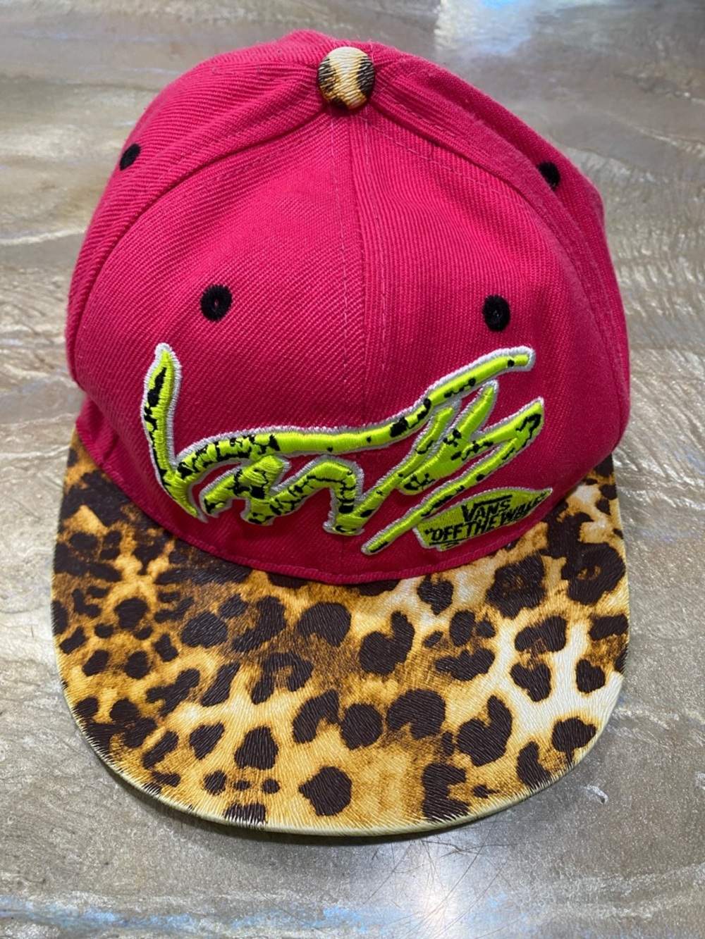 Vans Off The Wall Hot Pink Snapback Cap with Leopard Brim Unisex / One Size